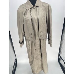 VTG British Mist Long Double Breast Trench Raincoat Womens Sz 10 Retro Old Money